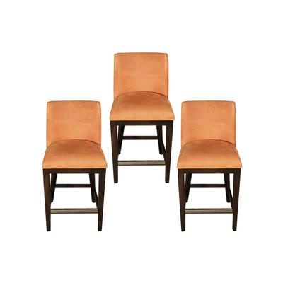 Set of 3 Upholstered Orange Counter Stools