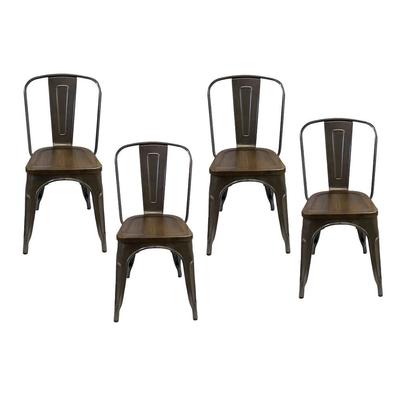 Set of 4 Industrial Metal & Wood Chairs