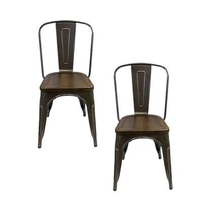 Pair of Industrial Metal & Wood Chairs 