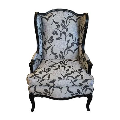 Grey Floral Wingback Chair
