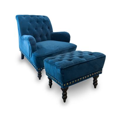 Pier 1 Imports Blue Velvet Tufted Nailhead Chair with Ottoman