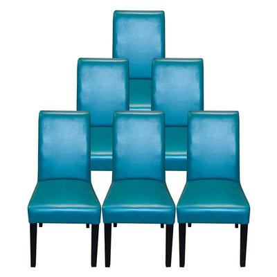 Set of 6 Teal Leather Dining Chairs