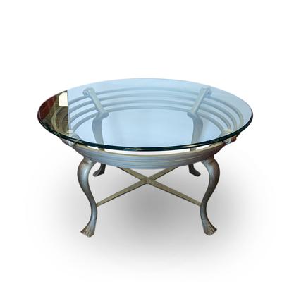 Round Glass Top Coffee Table with Silver Tone Base
