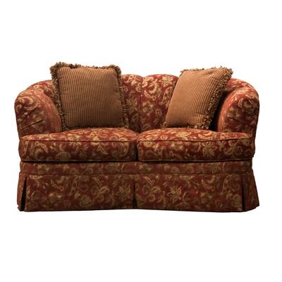 Rustic Patterned Fabric Curved Loveseat