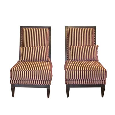 Pair of Swaime Stripe Fabric Slipper Chair