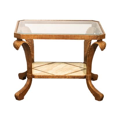 Square End Table With Stone Inlay