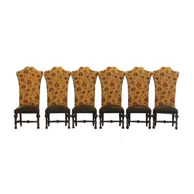 Set of 8 Custom Floral Fabric & Leather Dining Chairs