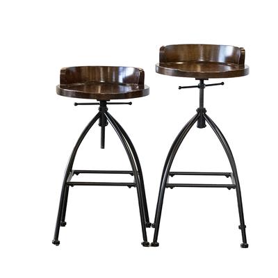 Pair of Round Wood Seat Counter Stools