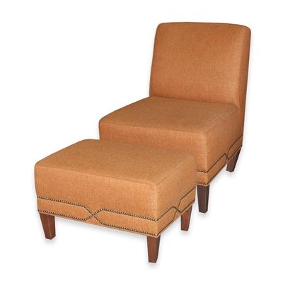 Orange Armless Chair and Ottoman