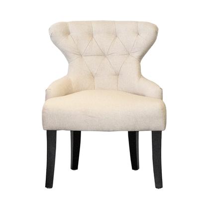Off White Tufted Fabric Wingback Chair