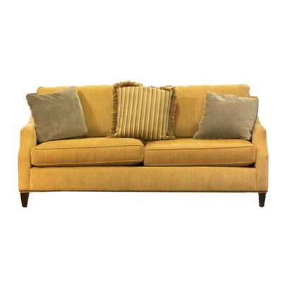 Ladlow's Gold Fabric Sofa with Pillows