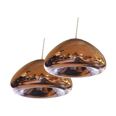  Pair of Copper Colored Glass Pendant Light