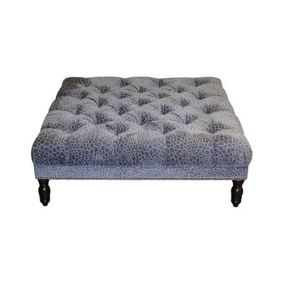 Calico Corners Blue and White Crackler Patterned Tufted Ottoman