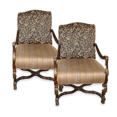 Pair of Howard Miller Black Gold Woodmark Chairs 
