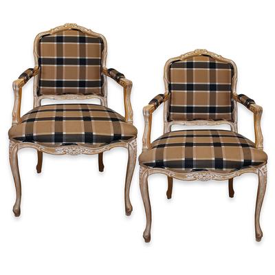 Set of 2 Plaid Bergere Chairs