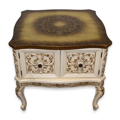 White and Gold Ornate End Table
