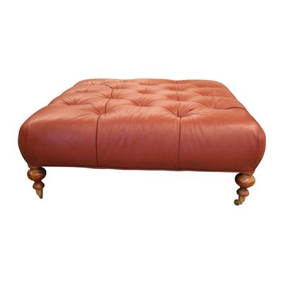Leather Tufted With Casters Ottoman