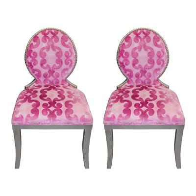 Pair of Custom Pink and Silver Accent Chairs
