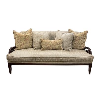 Feather Scroll Arm Bench with Pillows