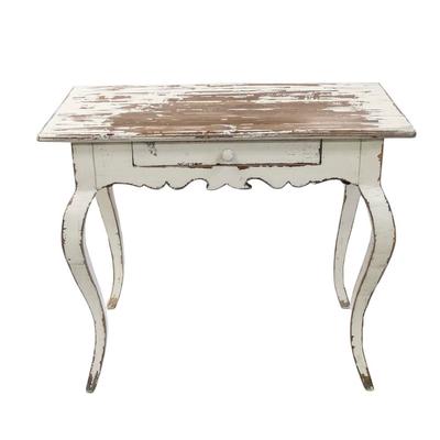 Distressed White Curved Leg Table