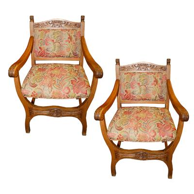 Pair of Tapestry Fabric Arm Chairs
