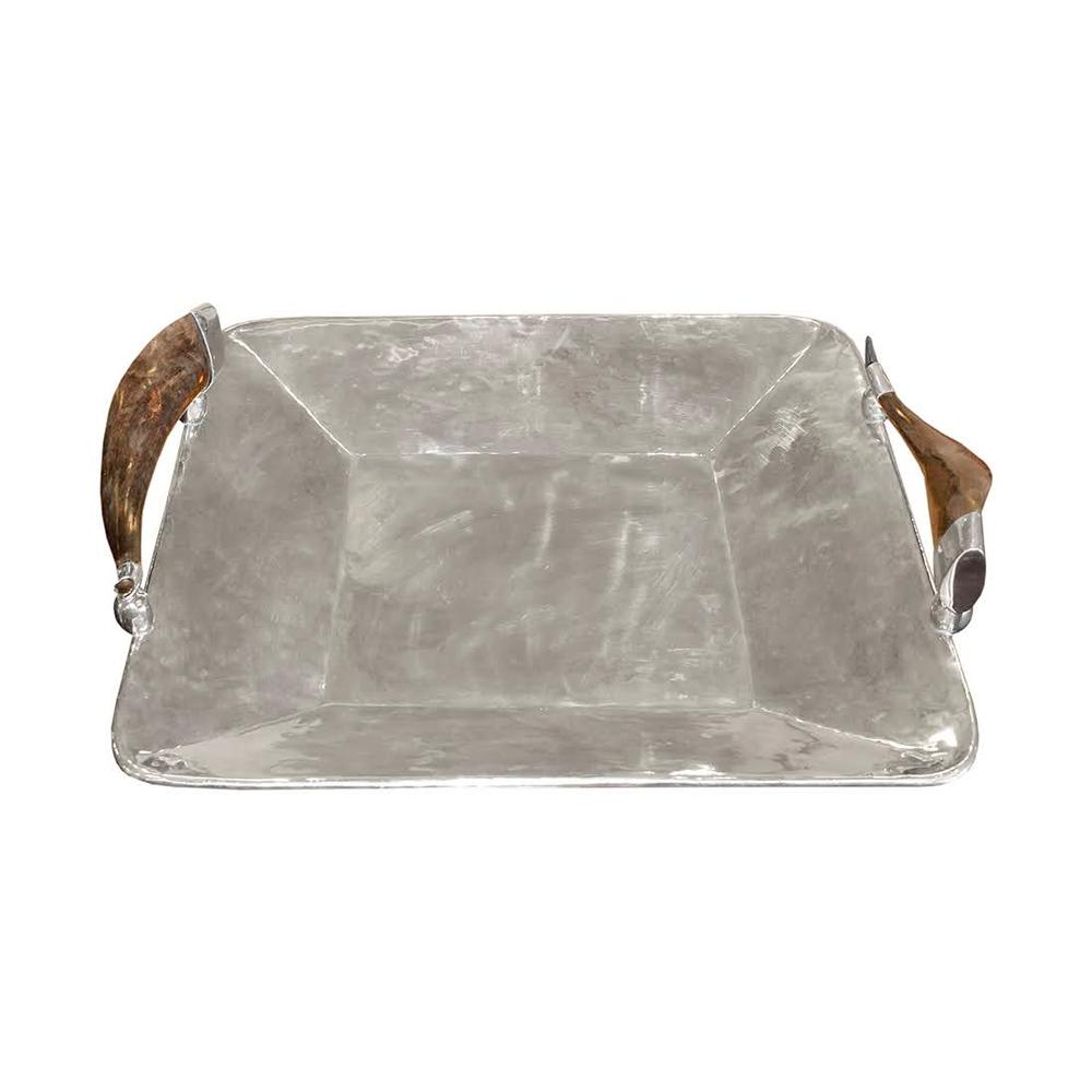  Global Views Metal Tray With Horn Handles