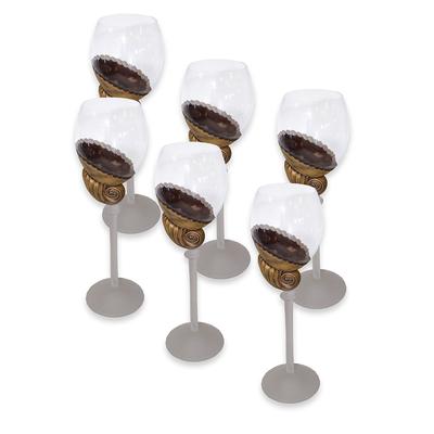 Set of 6 Signed Gold Decal Wine Glasses 