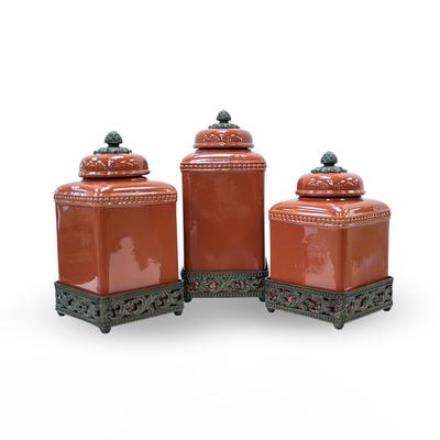 Gracious Goods 3 Piece Lidded Red Canister Set
