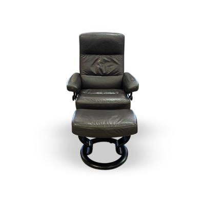 Copenhagen Gray Stressless Leather Chair with Ottoman