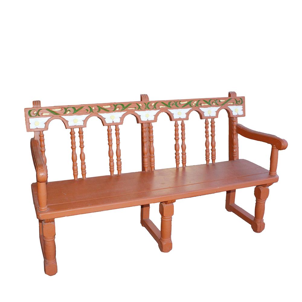  Wood Carved Painted Outdoor Bench