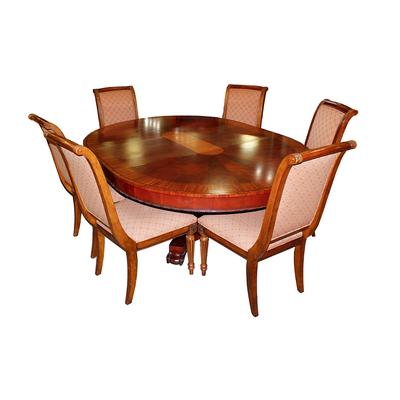 Inlaid Dining Table with 6 Chairs and Leaf 