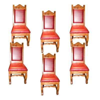 Set of 6 Red Leather Dining Chairs 