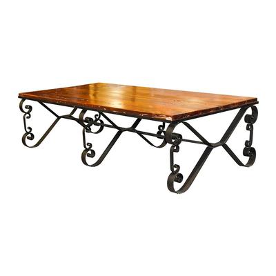 Custom Plank Style Coffee Table with Iron Scroll Base
