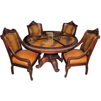 5 Piece Round Embroidered Leather Dining Set