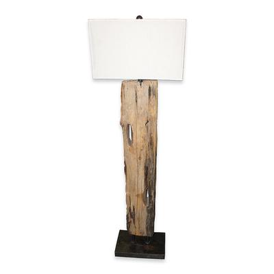 Rustic Wood Iron Base Floor Lamp