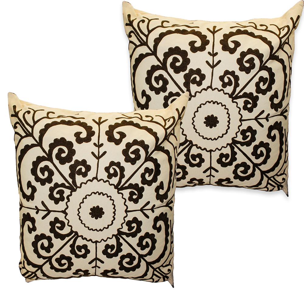  Pair Of Z.Gallerie Large Embroidered Pillows