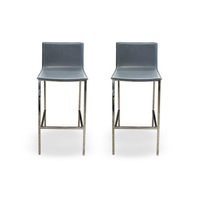Pair of Chrome Legged and Gray Leather Bar Stools 
