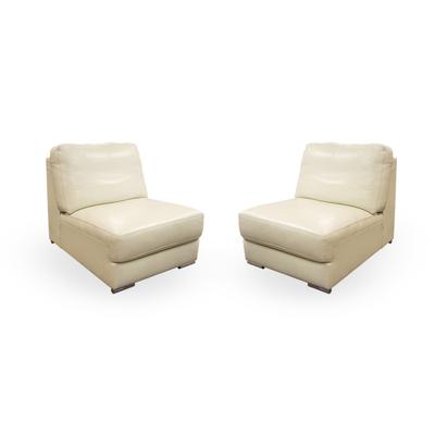 Pair of Domicil White Leather Armless Chair 