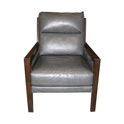 Grey Leather Wood Frame Armchair