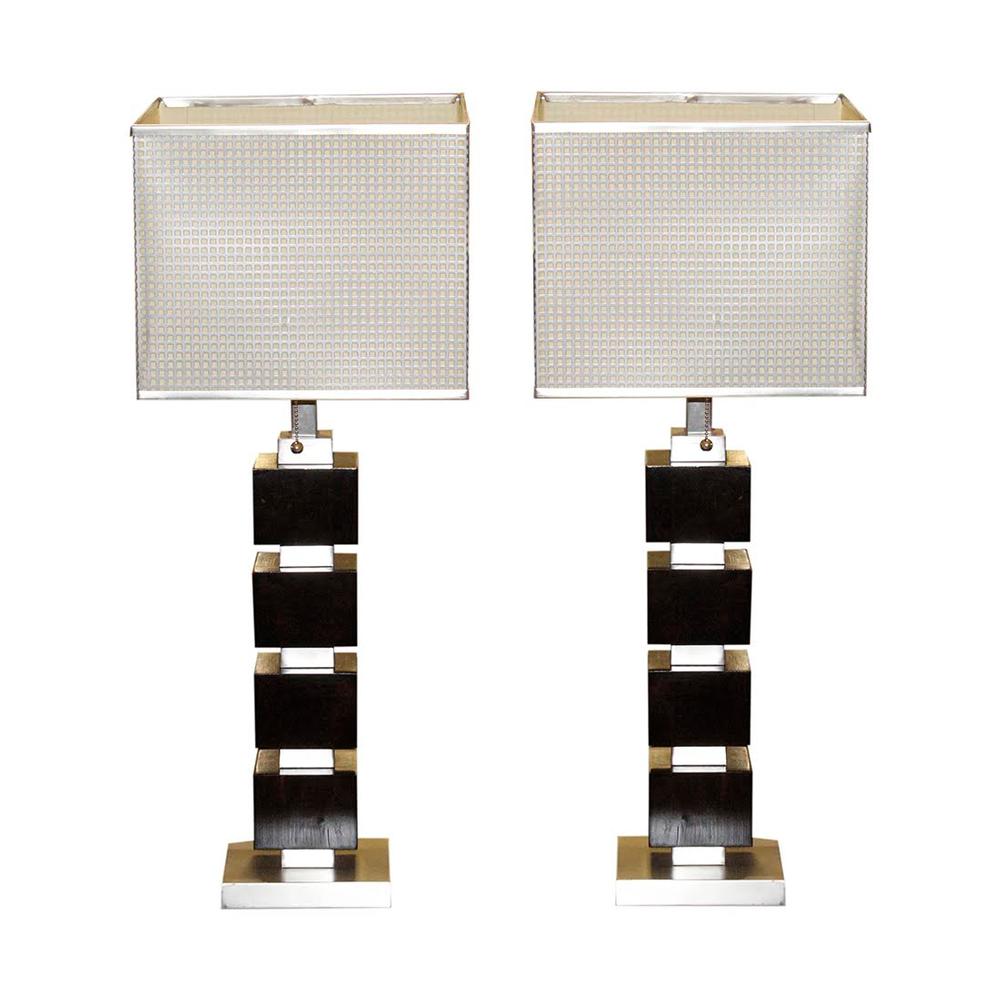  Pair Of Modular Lamps With Metal Shades