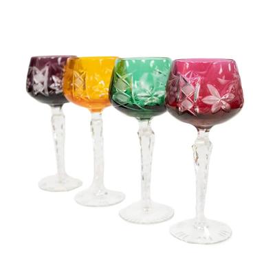 Set of 4 Bohemian Cut Colored Wine Glasses 