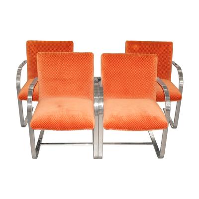 Set of 4 Knoll Mies Van Der Rohe Orange Dining Chairs