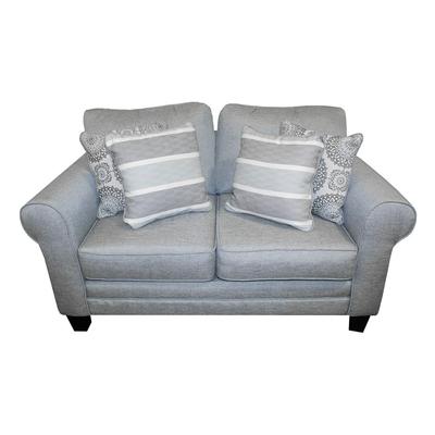 Light Blue Fabric Loveseat and Pillows