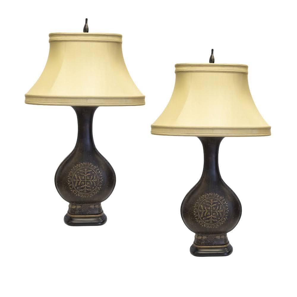  Pair Of Medallion Detailed Lamps