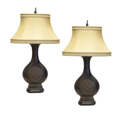 Pair of Medallion Detailed Lamps 
