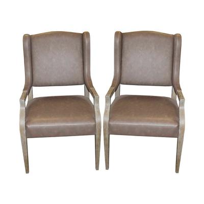 Pair of Bernhardt Grey Leather Dining Chairs