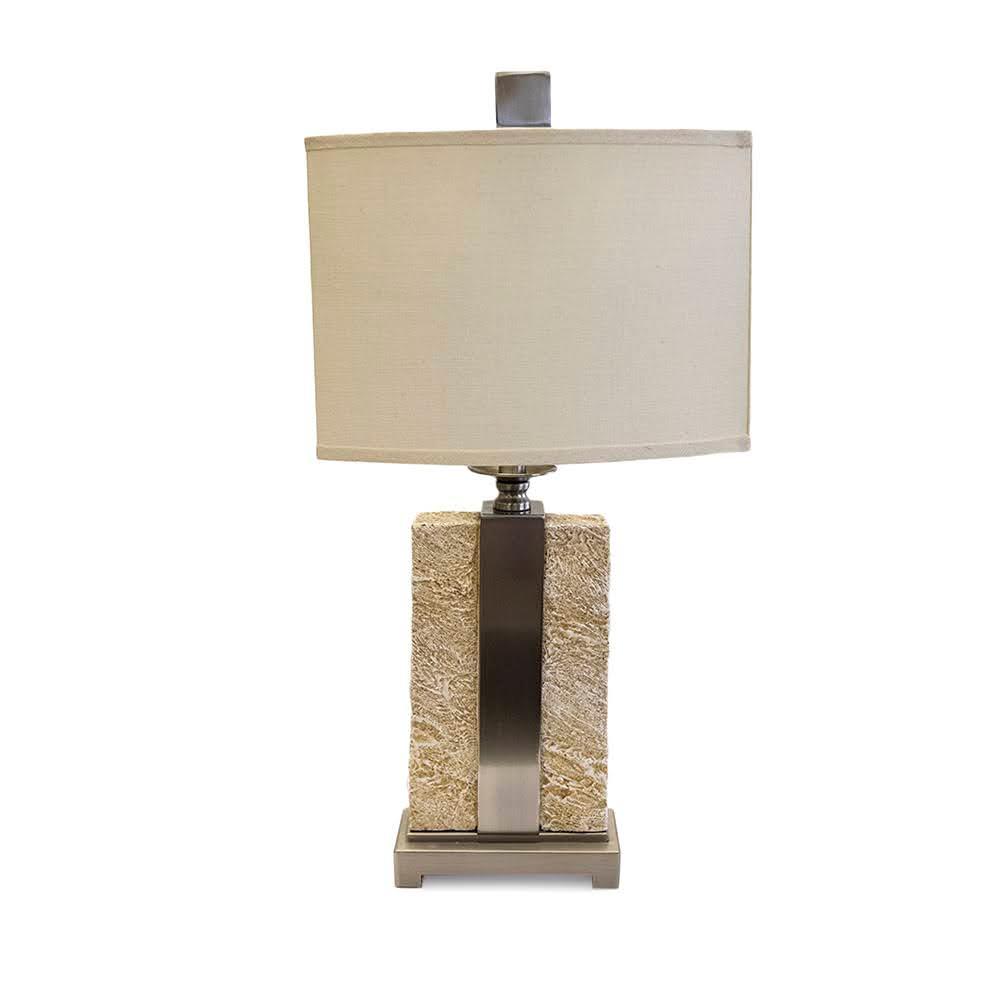  Faux Stone Lamp With Linen Shade