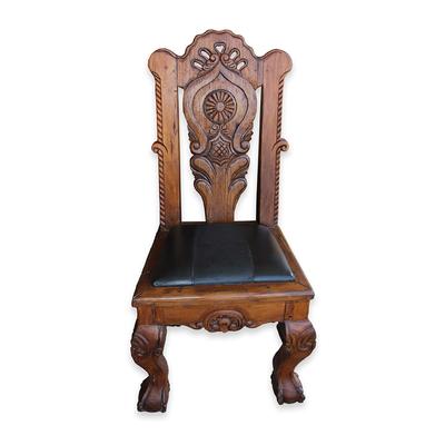 Rustic Wood Chair with Leather Seat 