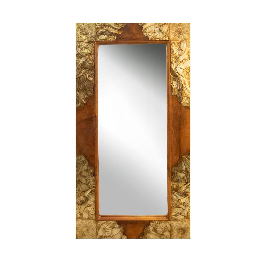  Leather & Brass Framed Mirror