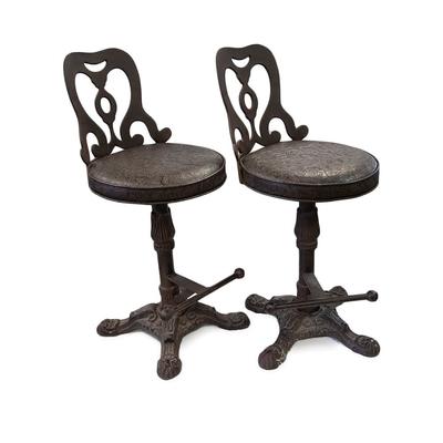 Pair of Tooled Parlor Counter Stools